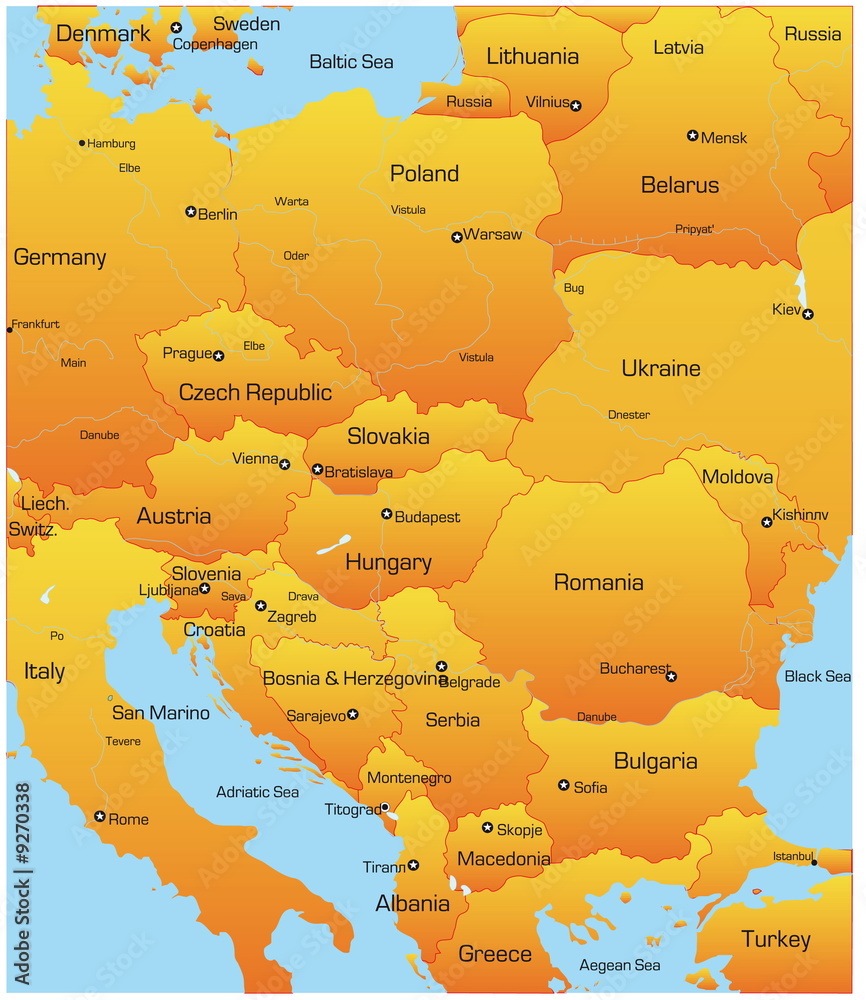 Fototapeta premium Abstract map of east europe continent