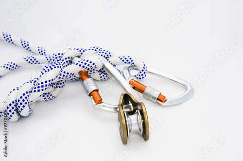Mountainer equipment close up on white background