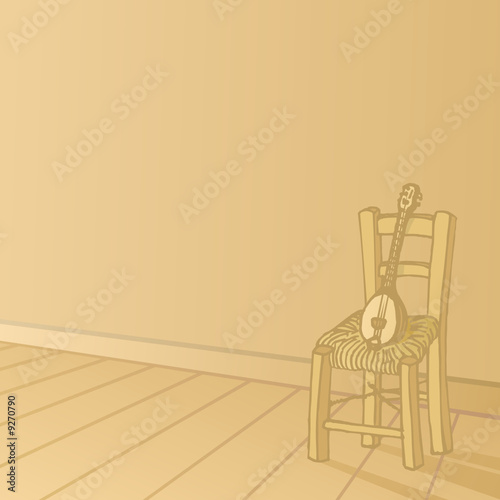 baglamas resting on chair sepia background