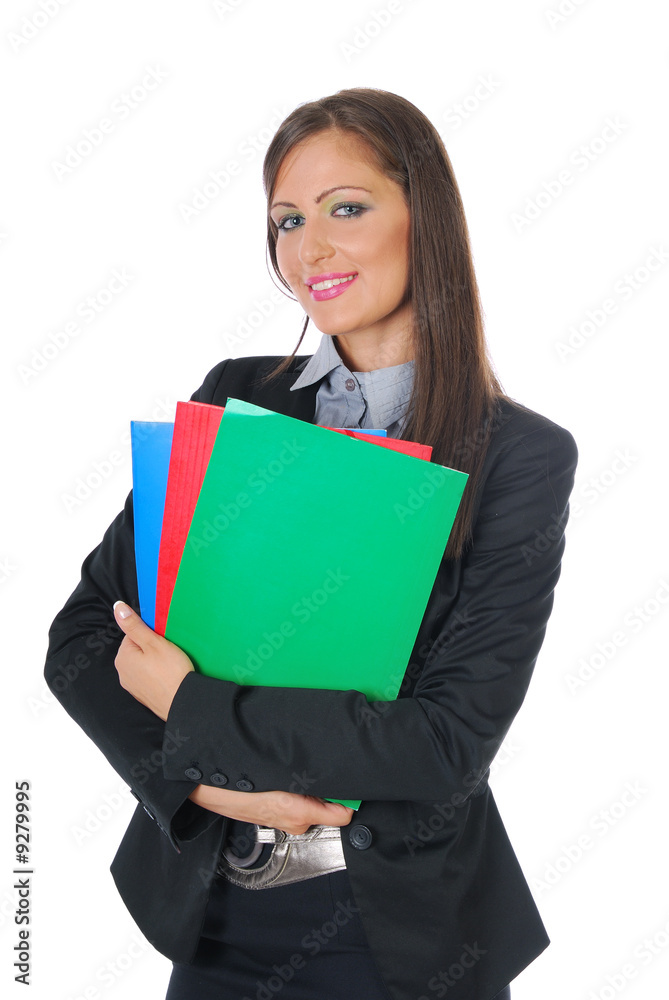 Beautiful businesswoman with stack of files Beautiful businesswoman with stack of files