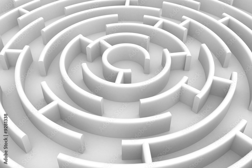 White circle labyrinth. 3D image. White circle labyrinth. 3D image.