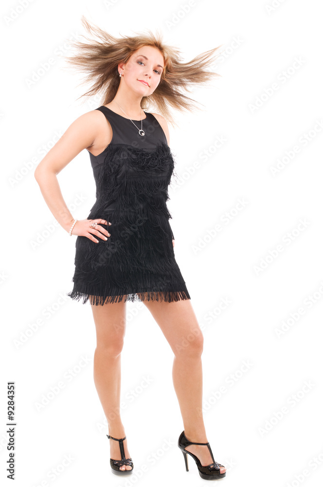 Dancing woman with flying hair on isolated background Dancing woman with flying hair on isolated background