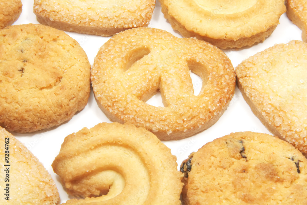 Cookies Used as a Full Background on a White Surface Cookies Used as a Full Background on a White Surface