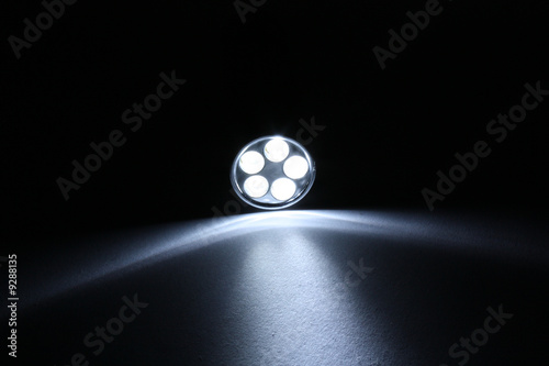 Beam from flashlight closeup on paper