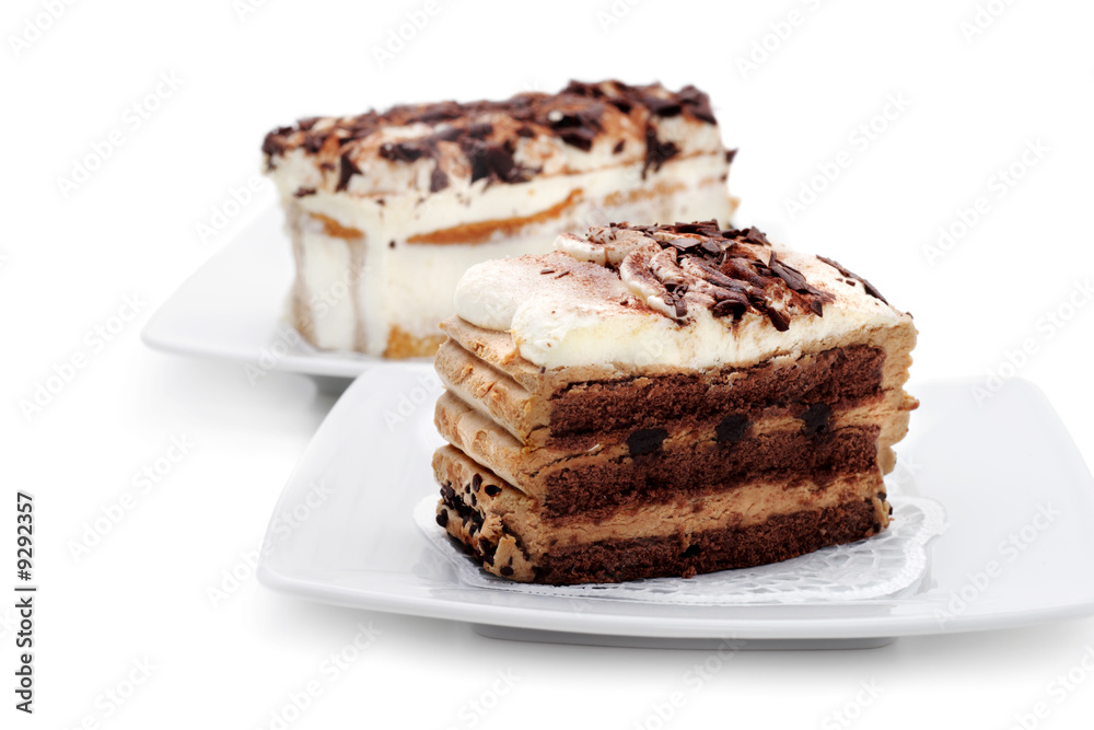 Two Chocolate Cheesecake. Selective Focus Two Chocolate Cheesecake. Selective Focus