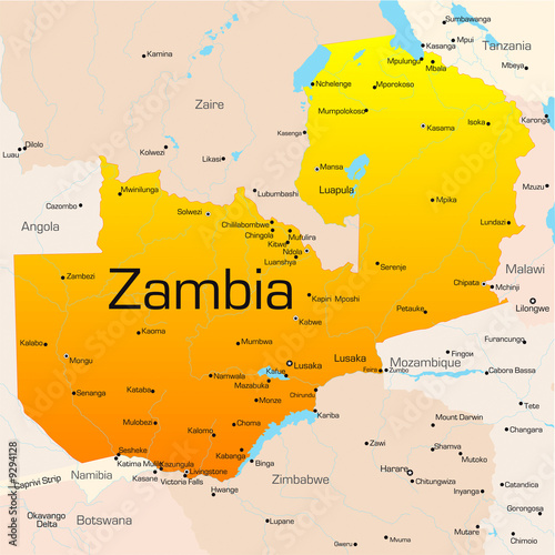 Abstract vector color map of Zambia country