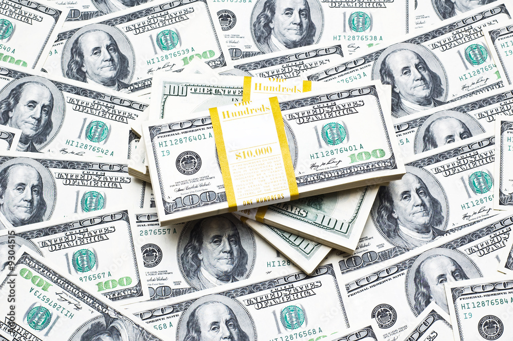 Fototapeta premium Background with many american hundred dollar bills