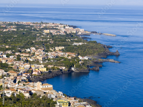 Panorama aerial on the sea and the village of the lemons coast