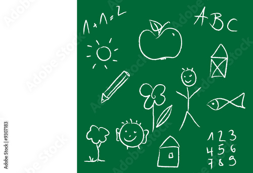 Schultafel mit ABC und Motiven zum Schulanfang