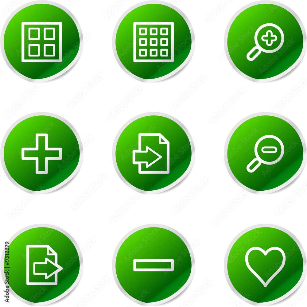 Image viewer icons, green stickers series Image viewer icons, green stickers series