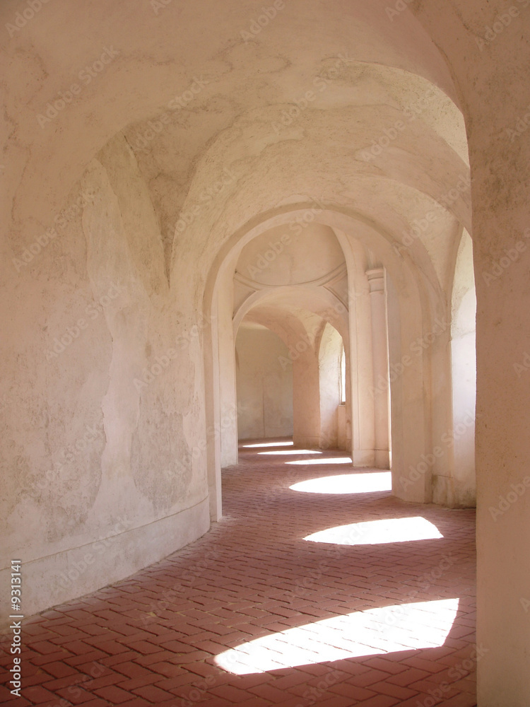 mystical cloister corridor and window light