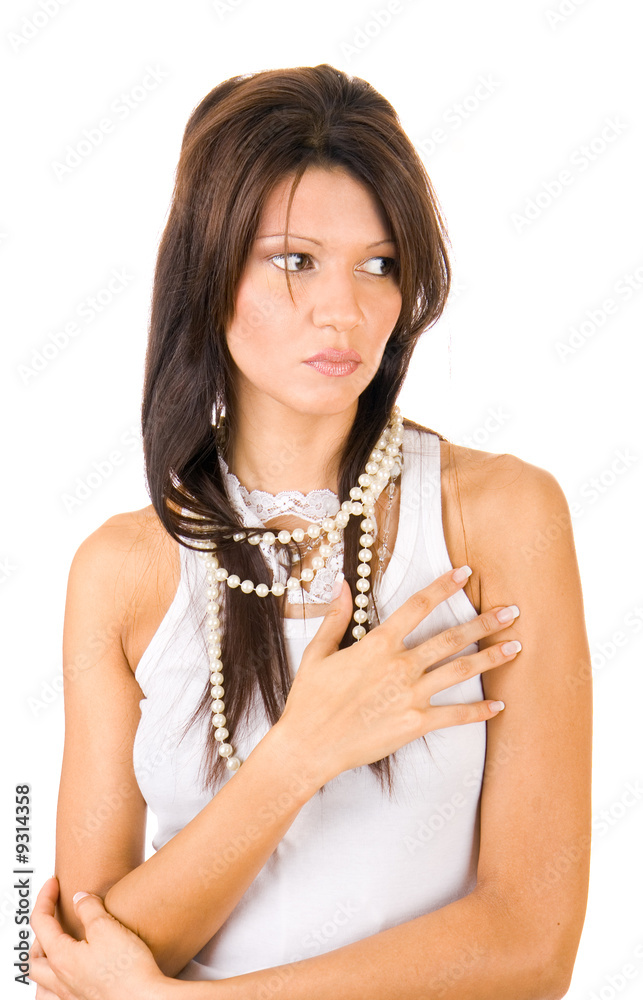 Beautiful brunet posing, isolated on white background