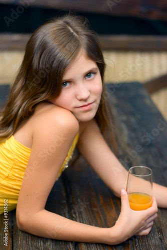 Portrait girl with juice