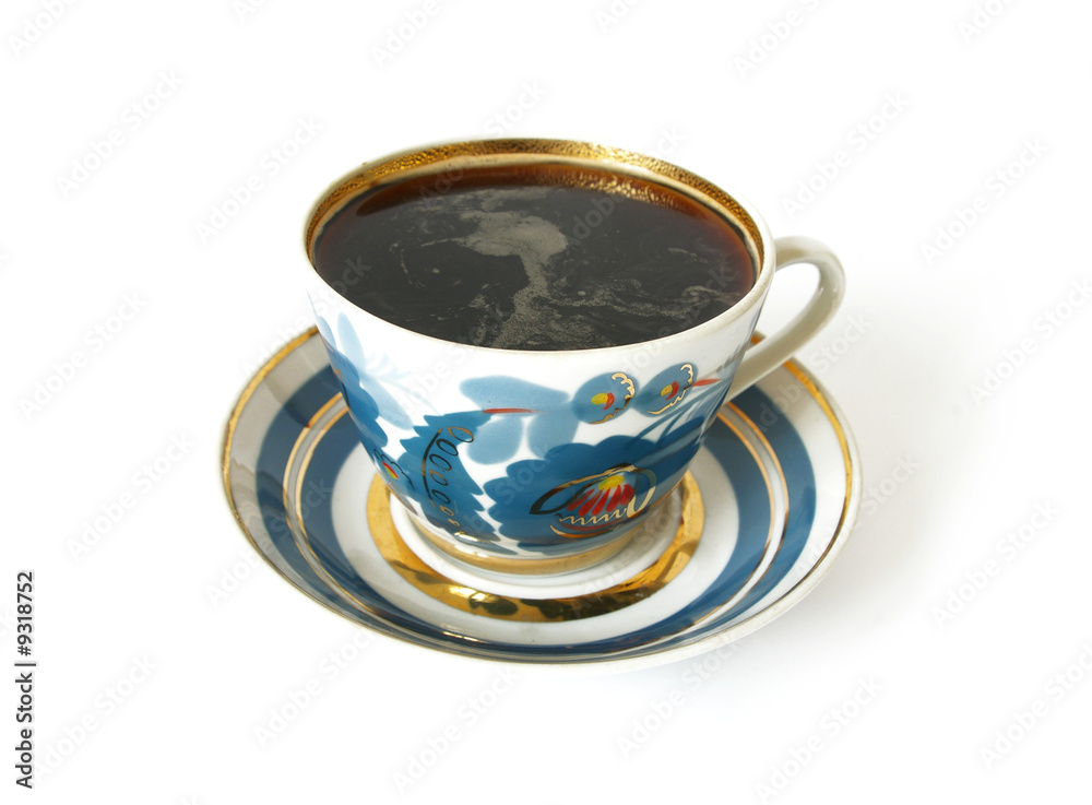 Blue cup of black coffee isolated on the white Blue cup of black coffee isolated on the white