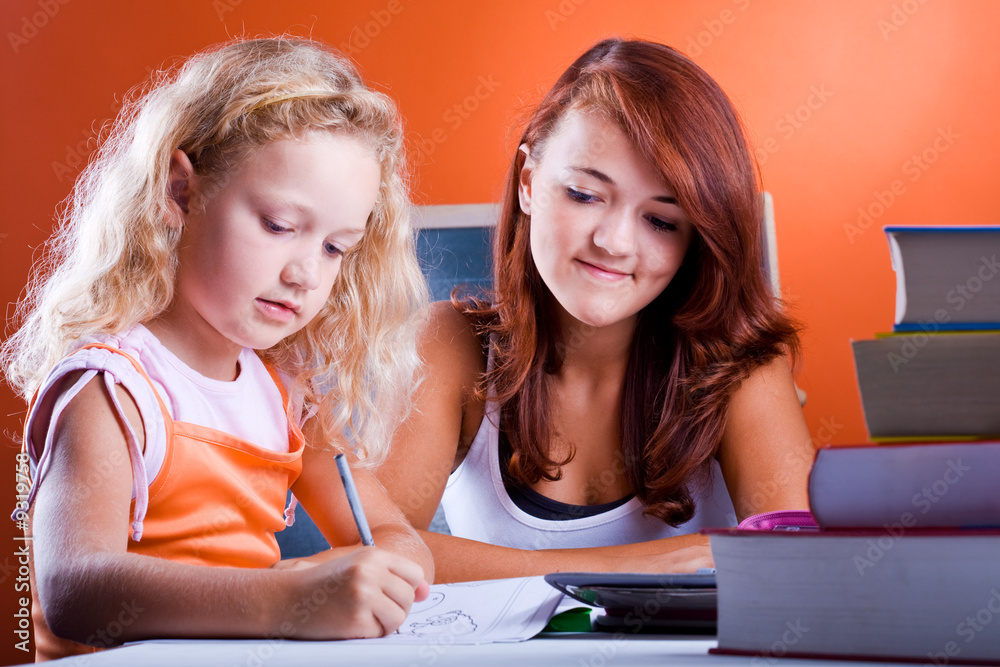 schoolgirls with the books making homework 1 schoolgirls with the books making homework 1