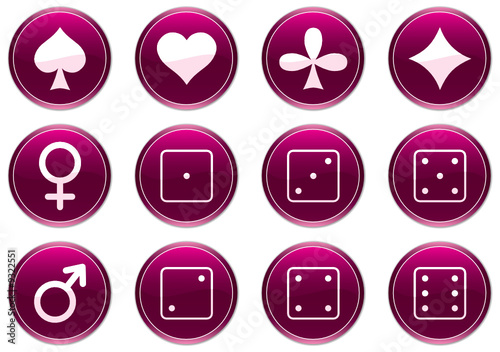 Games icons set. Purple - white palette. Vector illustration.