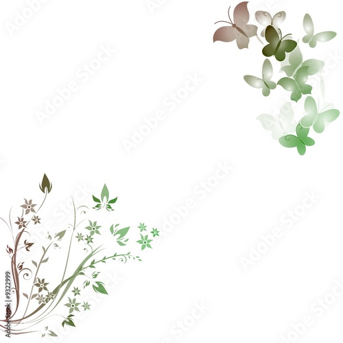 Wallpaper Mural FLORAL PAPILLONS VERT Torontodigital.ca