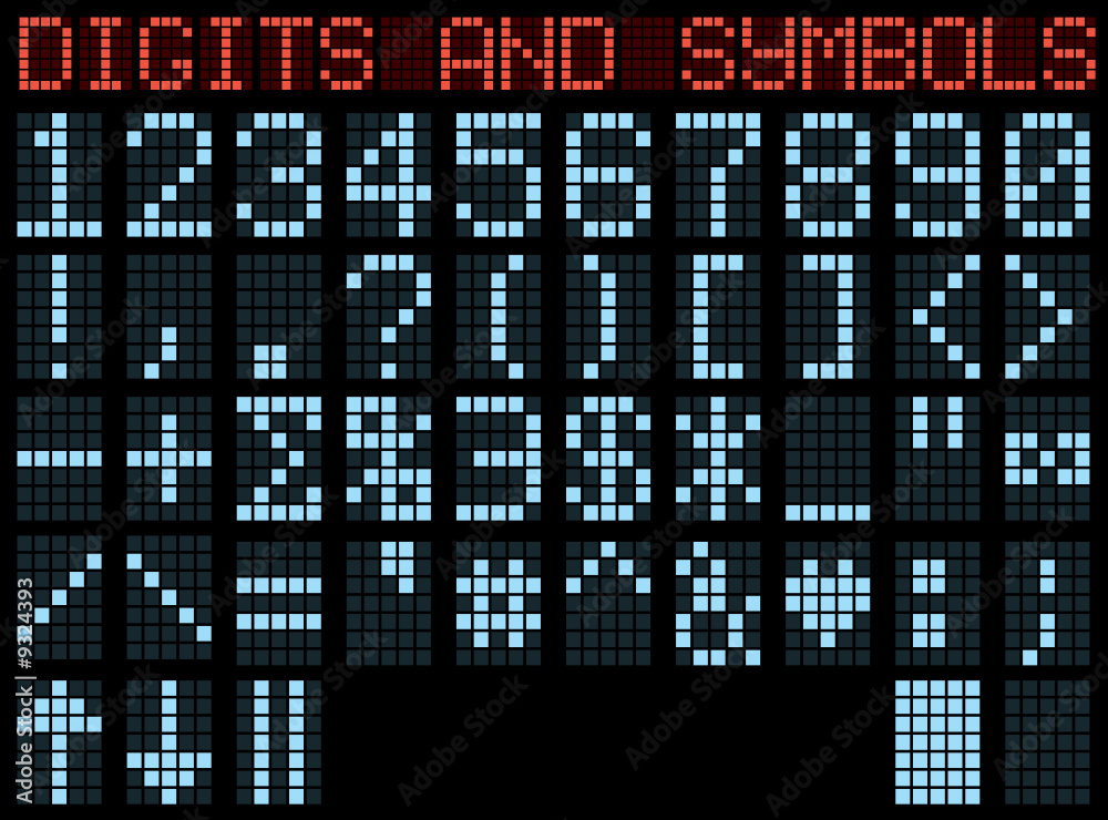 Symbols and digits. Blue matrix indicator. Vector illustration. Symbols and digits. Blue matrix indicator. Vector illustration.