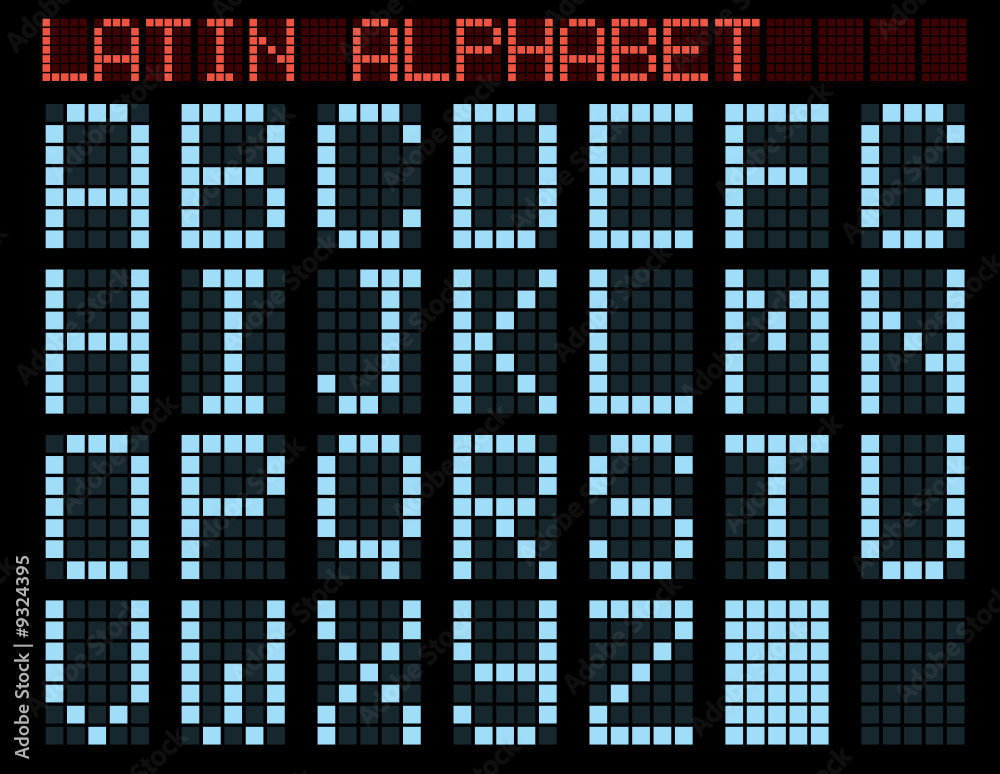 Latin alphabet. Blue matrix indicator. Vector illustration. Latin alphabet. Blue matrix indicator. Vector illustration.