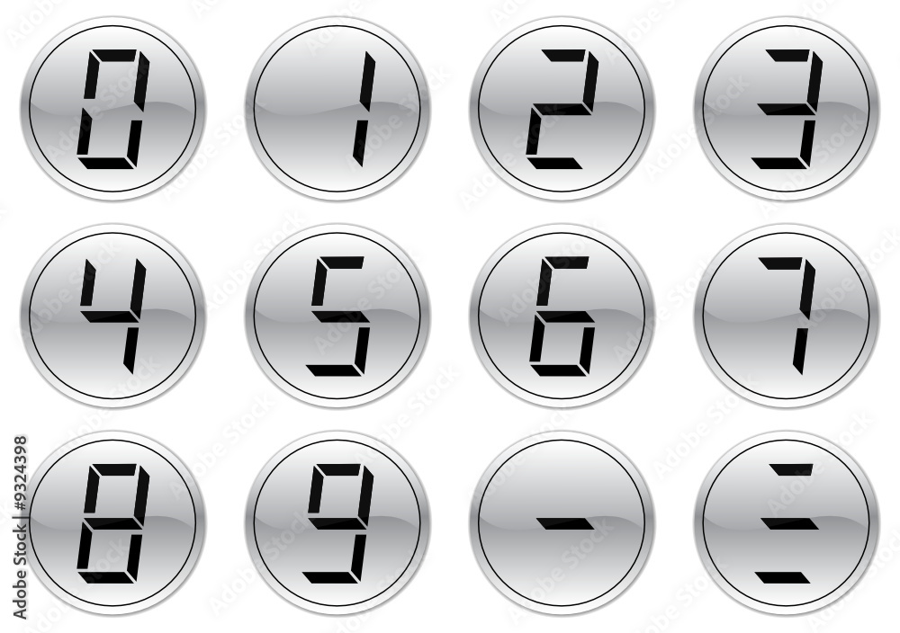 Liquid crystal digits icons set. Gray - black palette. Vector. Liquid crystal digits icons set. Gray - black palette. Vector.