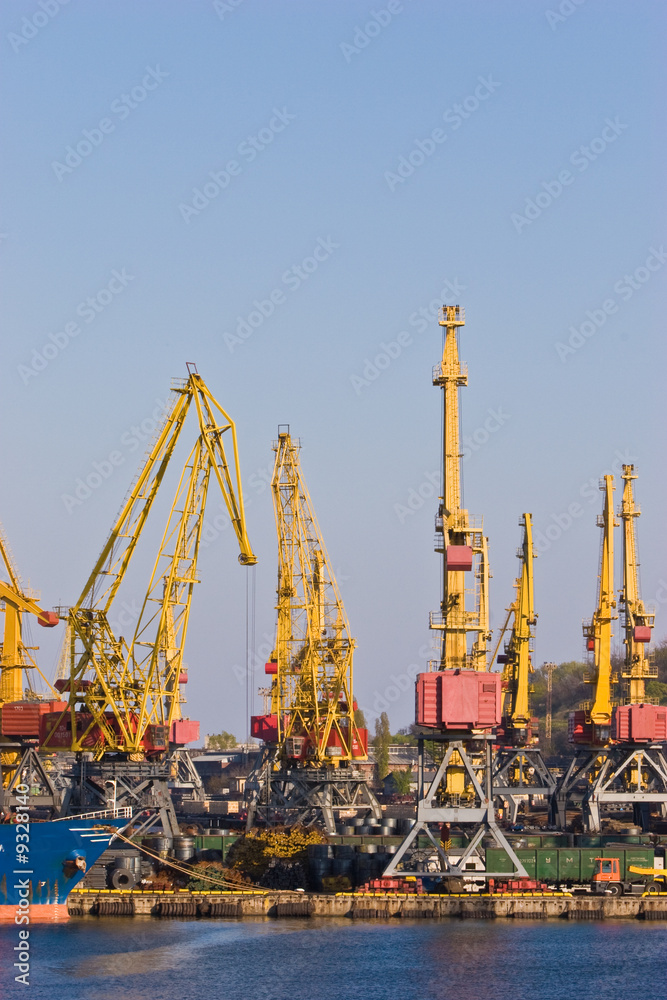 transportation series: cargo port with crane and ship transportation series: cargo port with crane and ship