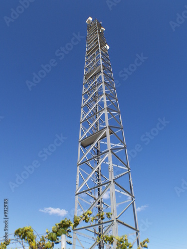 torre de telecomunicaciones con vid en la base en Castilla © Javier Cuadrado