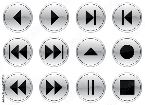 Navigation buttons set. Gray - black palette. Vector.