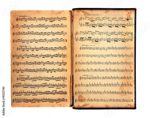 Worn Tattered Distressed Vintage Book With Music Printed