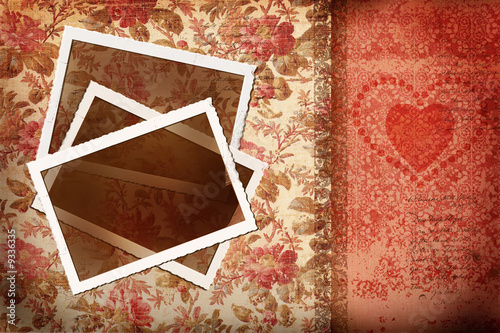 Old photos on antique floral background