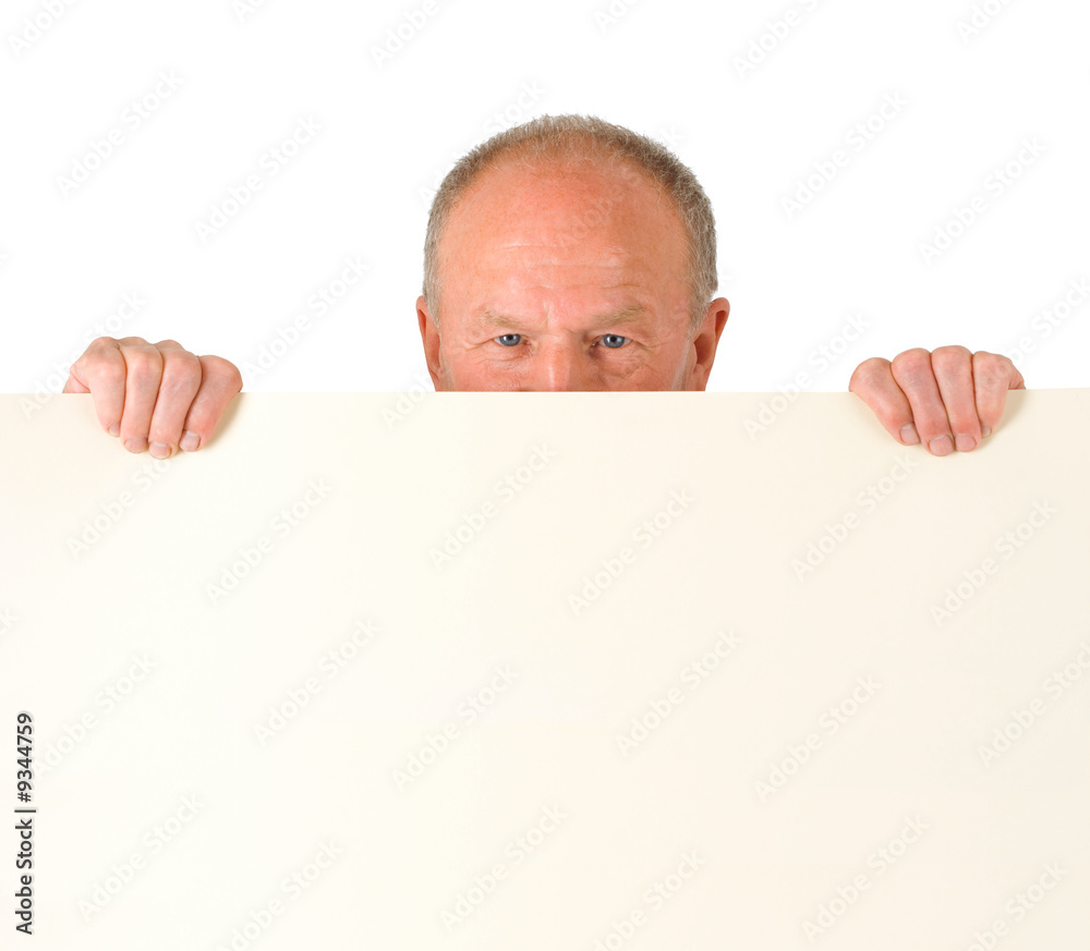 Senior man holding blank poster Senior man holding blank poster