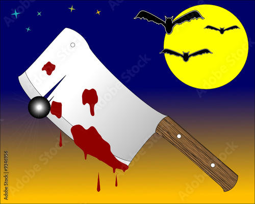 halloween background with bloody butcher knife