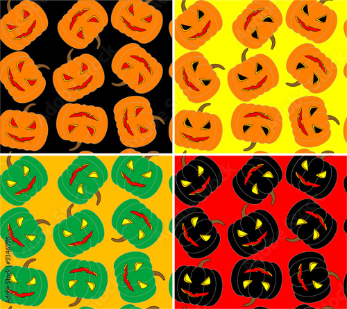 four seamless halloween pumpkin vector background
