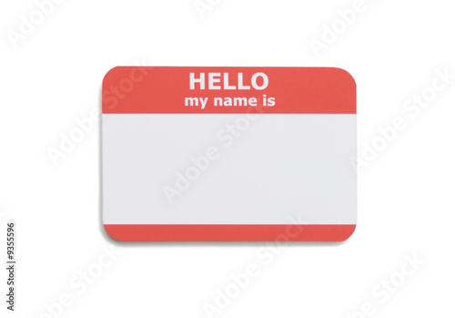 Hello name tag isolated on white background