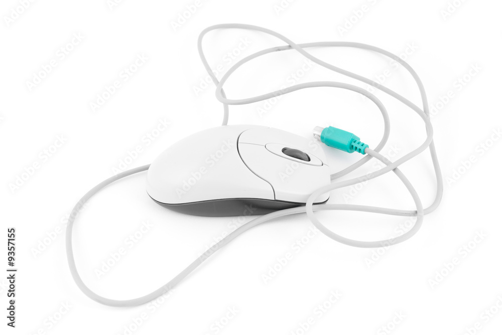 Computer mouse with cord on white background Computer mouse with cord on white background