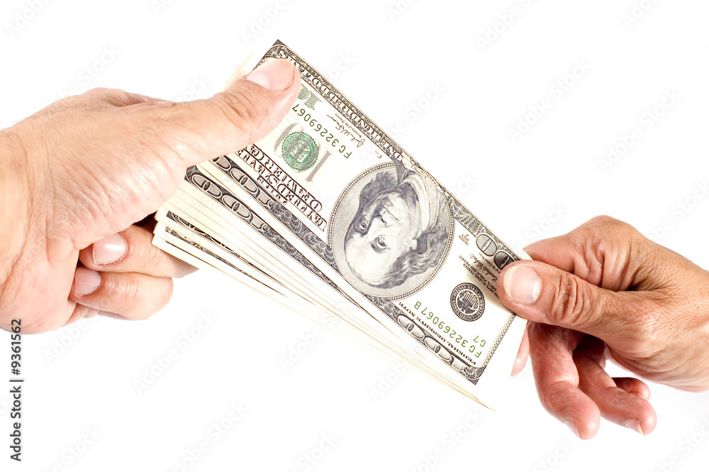 object on white - dollar in hand object on white - dollar in hand