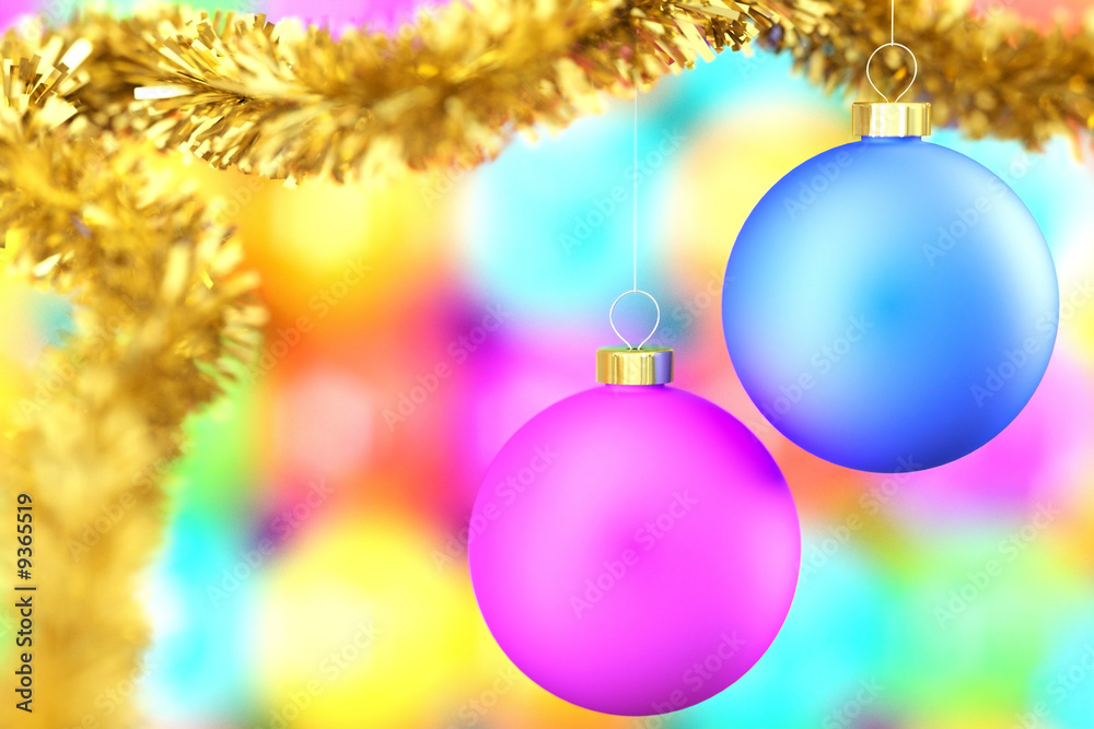 Fototapeta premium Colorful christmas balls over a blurred background.