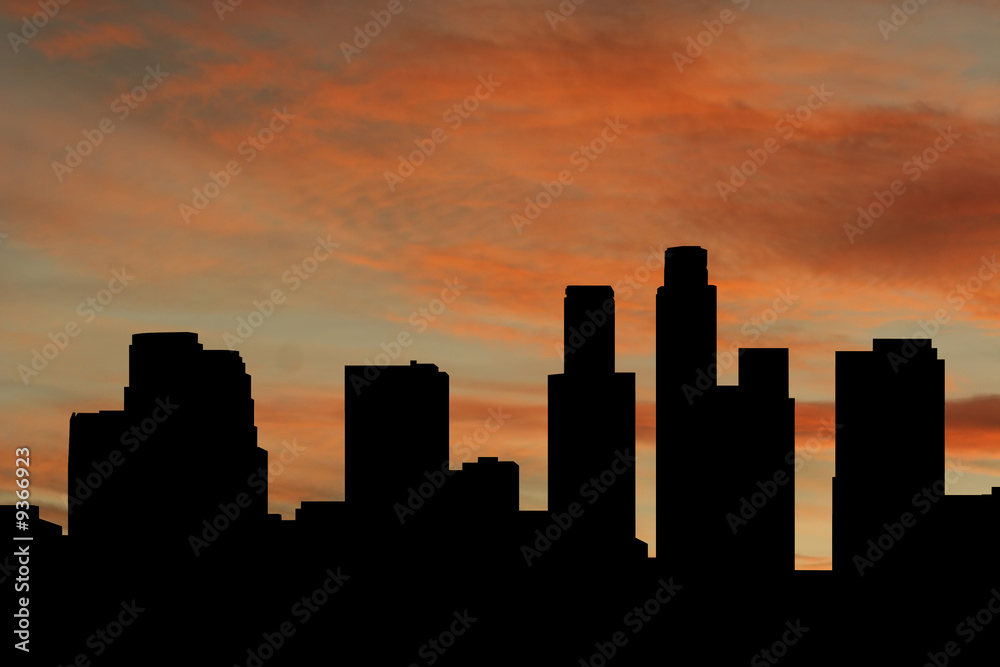 Los Angeles skyline at sunset with beautiful sky illustration