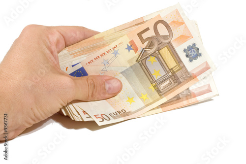 mano che tiene mazzo di 50 euro photo