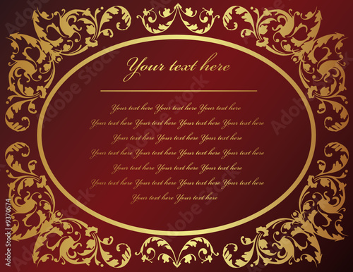 vintage style gold frame with red background, vector