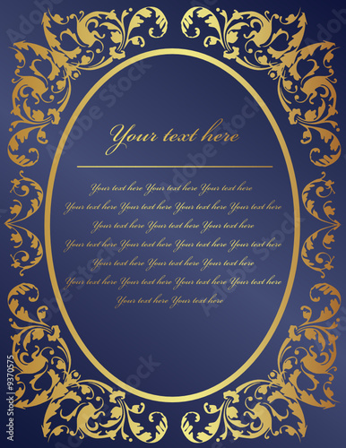 vintage style gold frame with blue background, vector