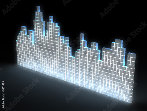 abstract sound equalizer with glowing blue cubes