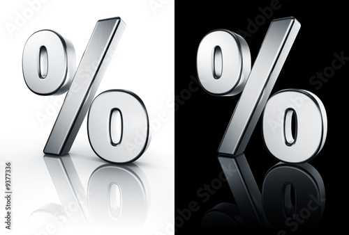 3d rendering of the percentage sign in brushed metal