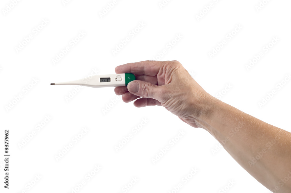 object on white - medical tool - thermometer in hand object on white - medical tool - thermometer in hand
