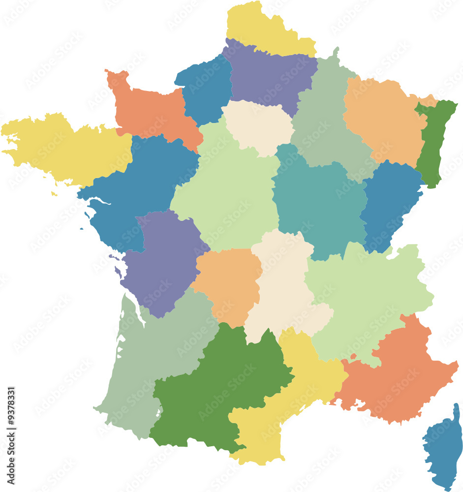 Obraz premium Map of France divided into regions