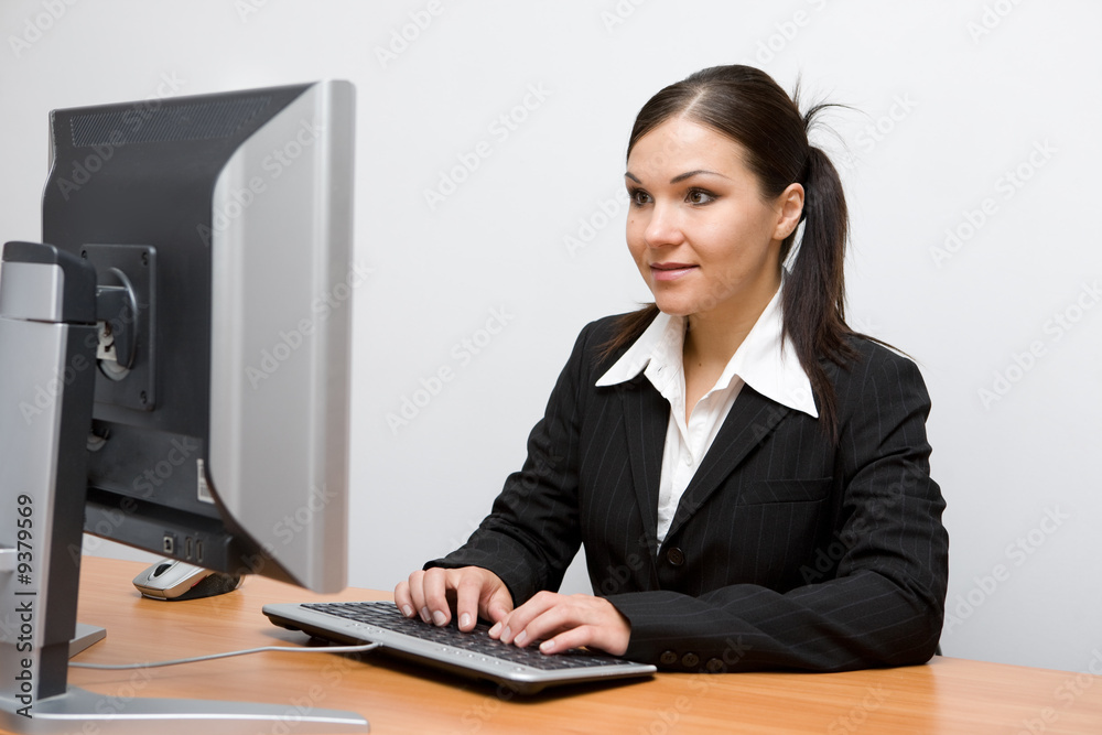 happy businesswoman at desk with headphone happy businesswoman at desk with headphone