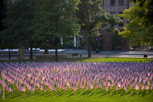 Bilde på lerret American flags on the lawn of the Columbus, Ohio statehouse
