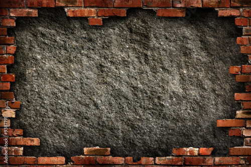 Concrete wall in brick frame isolated with clipping path photo