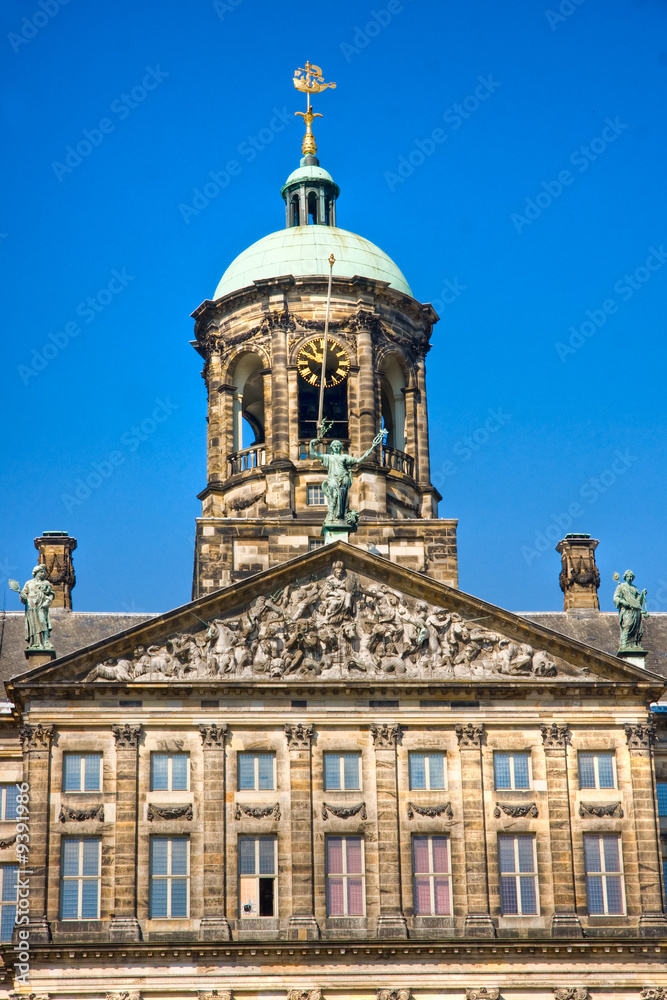 Details of The royal palace, Dam Square, Amsterdam. Holland.