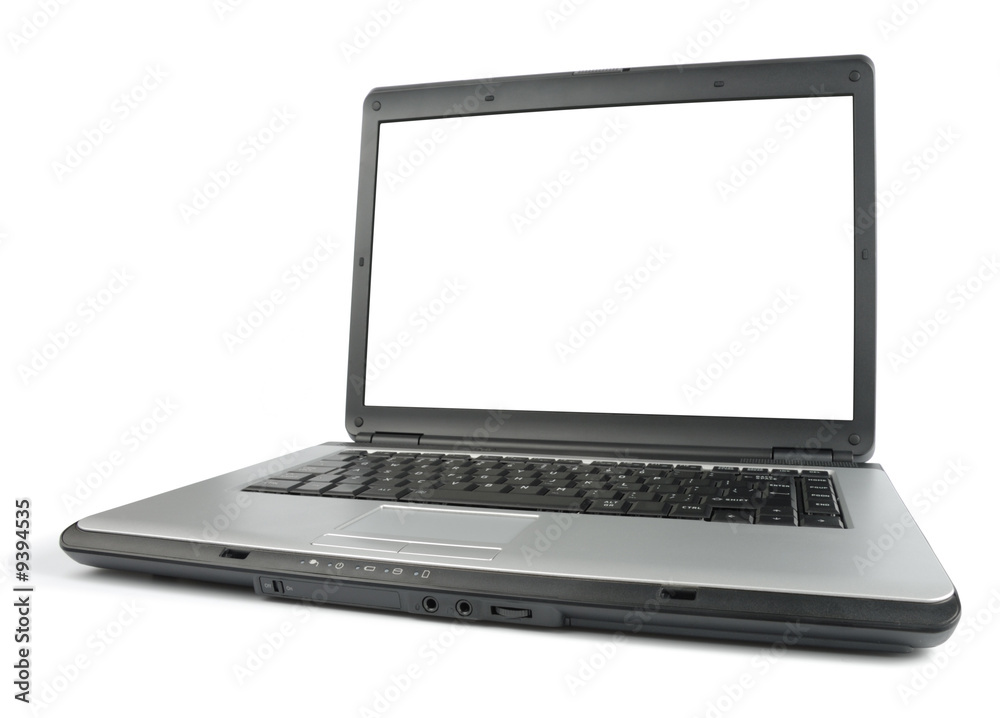 Modern laptop isolated with clipping path over white. Angled Modern laptop isolated with clipping path over white. Angled