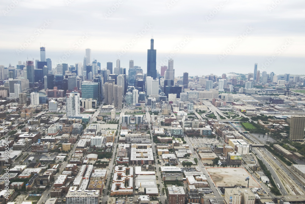 Wide-angle view of Chicago's skyline